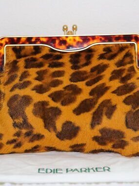 Rare Authentic Edie Parker Pony hair Clutch Animal Leopard print vtg Gorgeous!